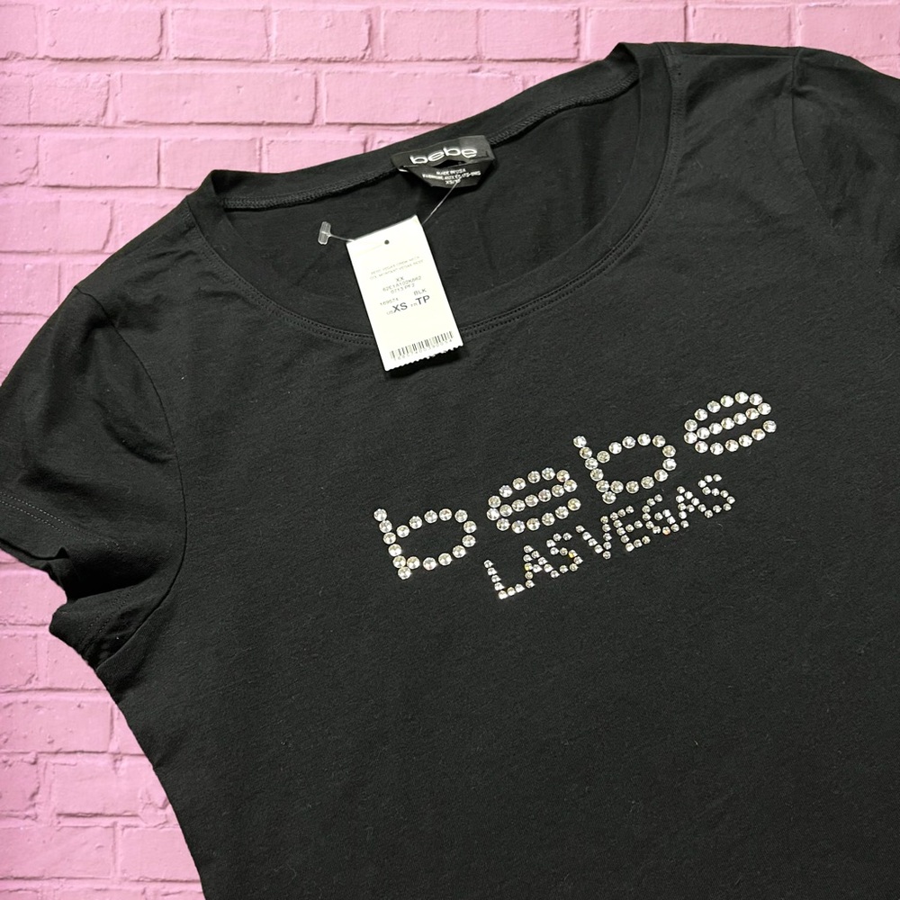 Vintage Bebe Las Vegas Rhinestone Black T Shirt